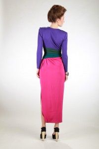 purple Green Color Block Gown-Gate26